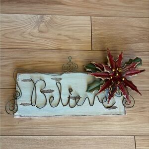 Festive 'Believe' Wall Decor with Poinsettia